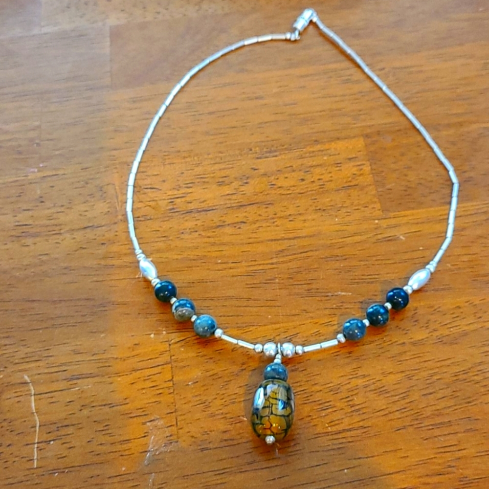 Silver choker chain with beads
